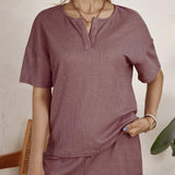 Women's Solid Color Waffle Fabric Lounge Set