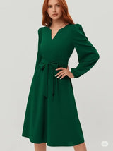 Sonbahar Ve Kış Avrupa Ve Amerikan Kadın Giyim Uzun Kollu Küçük V Yaka Dantel Elbise