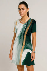 Elbiseler Vintage Dokulu Baskı Kısa Kollu