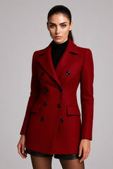 Elegant double-breasted red wool coat for women – chic tailored winter fashion