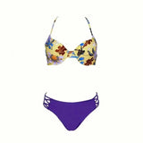 Flower bikini strap solid color hard cover swimsuit-Yellowpurple-1