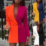 Chic Women's Blazer Dress with Double Buttons-1