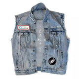 Sleeveless Denim Jacket with Patches-1