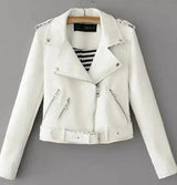 Womens Zippered Faux Leather Jacket-white-1