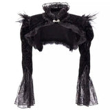 Lace Feather Trim Crop Top for Evening Wear-Black-1