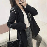Womens Embellished Blazer with Chain Purse-black-1