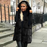 Hooded fur vest-black-1
