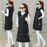 Slim Mid-length Down Cotton Vest Jacket-Black-1