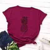 Pineapple Print Casual T-Shirt for Women-Claret-6