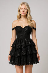 Sparkle Black Off-Shoulder Dress