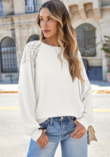 Lace Detail Round Neck Lantern Sleeve Top-3