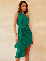 Slit Tied Single Shoulder Dress-3