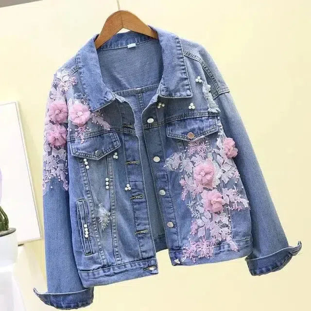 Floral Embroidered Denim Jacket for Women – A Touch of Elegance