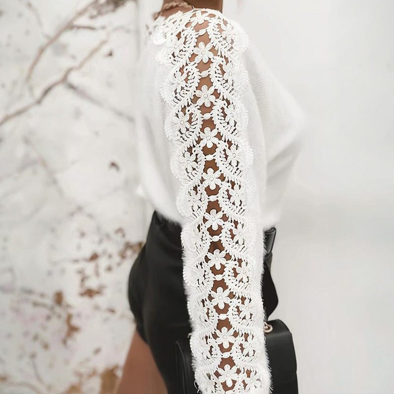 Lace Patch Soft Crewneck Sweater