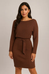 2 adet Takım Kadın Düz Çizgili Uzun Kollu Üst ve Dar Askı Etek Moda Sonbahar Kış İnce Giyim