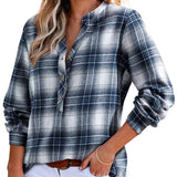 Plaid V-Neck Button Down Blouse