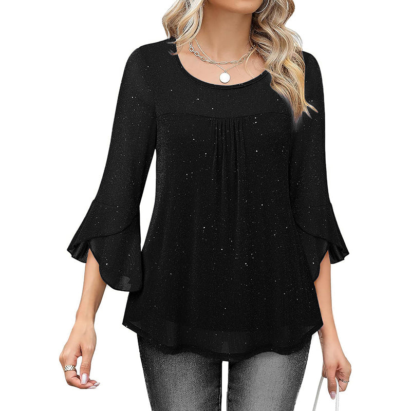 Ruffle Sparkle 3/4 Sleeve Top