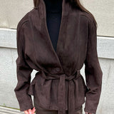 Vintage Faux Suede Belted Coat