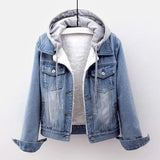 Fleece-Lined Denim Hoodie Jacket – Cozy and Casual Comfort-Light Blue-3