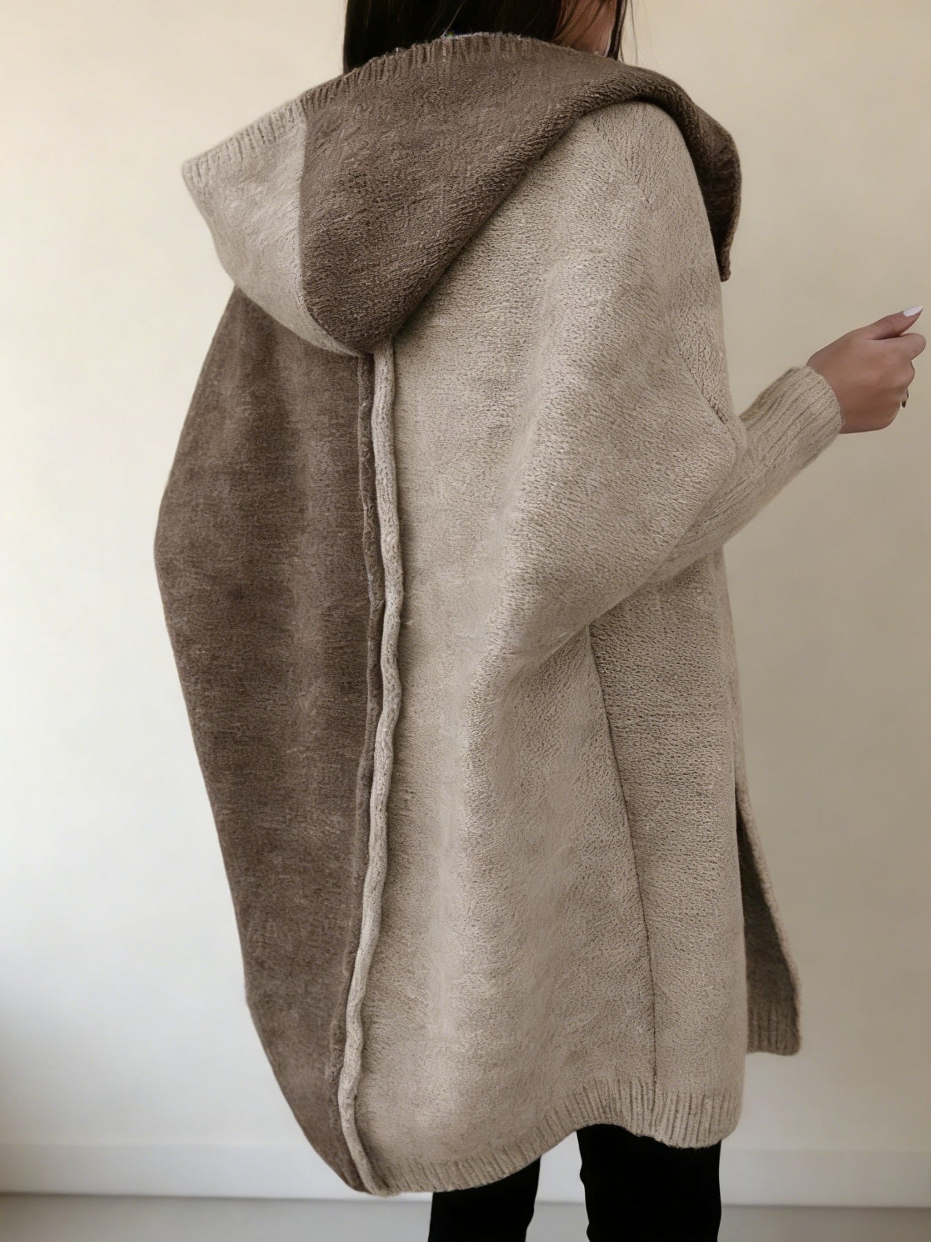 Color Block Hooded Knit Cardigan