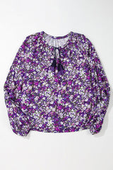 Floral Tie Neck Balloon Sleeve Blouse-4