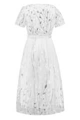 Sequin Leaf Embroidery Tie Front Short Sleeve Dress-14