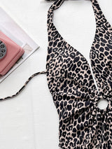 Leopard Halter Neck Ring Detail One-Piece Swimsuit-5