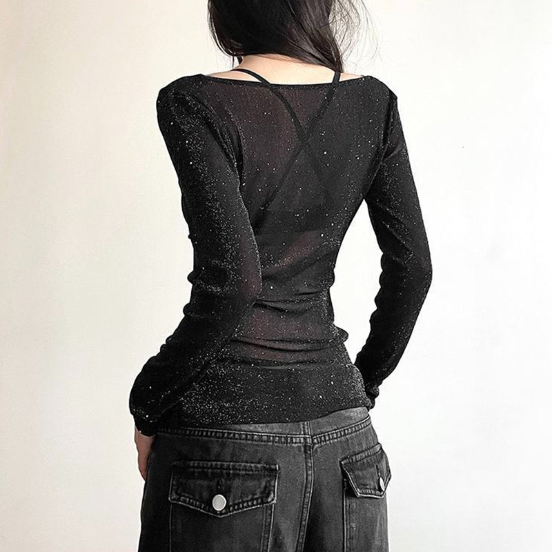 Sparkly Mesh Long Sleeve Top