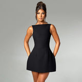 Sexy Slim-fitting Backless Dress Summer Sleeveless Short Dresses-Black-11