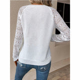 Lace Waffle Knit Long Sleeve Top