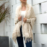 Faux Fur Trim Fringe Cardigan