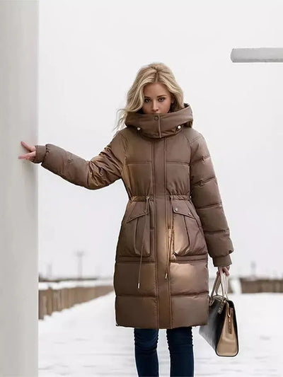 Elegant Over-the-Knee Puffer Coat – Cozy Winter Luxury