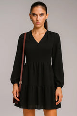 Şifon Uzun Kollu V Yaka A- Line Orijinal Elbise