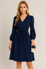 Sonbahar Ve Kış Avrupa Ve Amerikan Kadın Giyim Uzun Kollu Küçük V Yaka Dantel Elbise