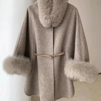 Fur Sleeve Detachable Real Fox Fur Collar Coat Wool 2024 New Autumn Winter Women's Warm A-line Jacket Luxury Thick Female Coat