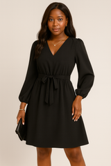 Sonbahar Ve Kış Avrupa Ve Amerikan Kadın Giyim Uzun Kollu Küçük V Yaka Dantel Elbise