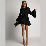 Luxury Pleated Bell Sleeve Dress