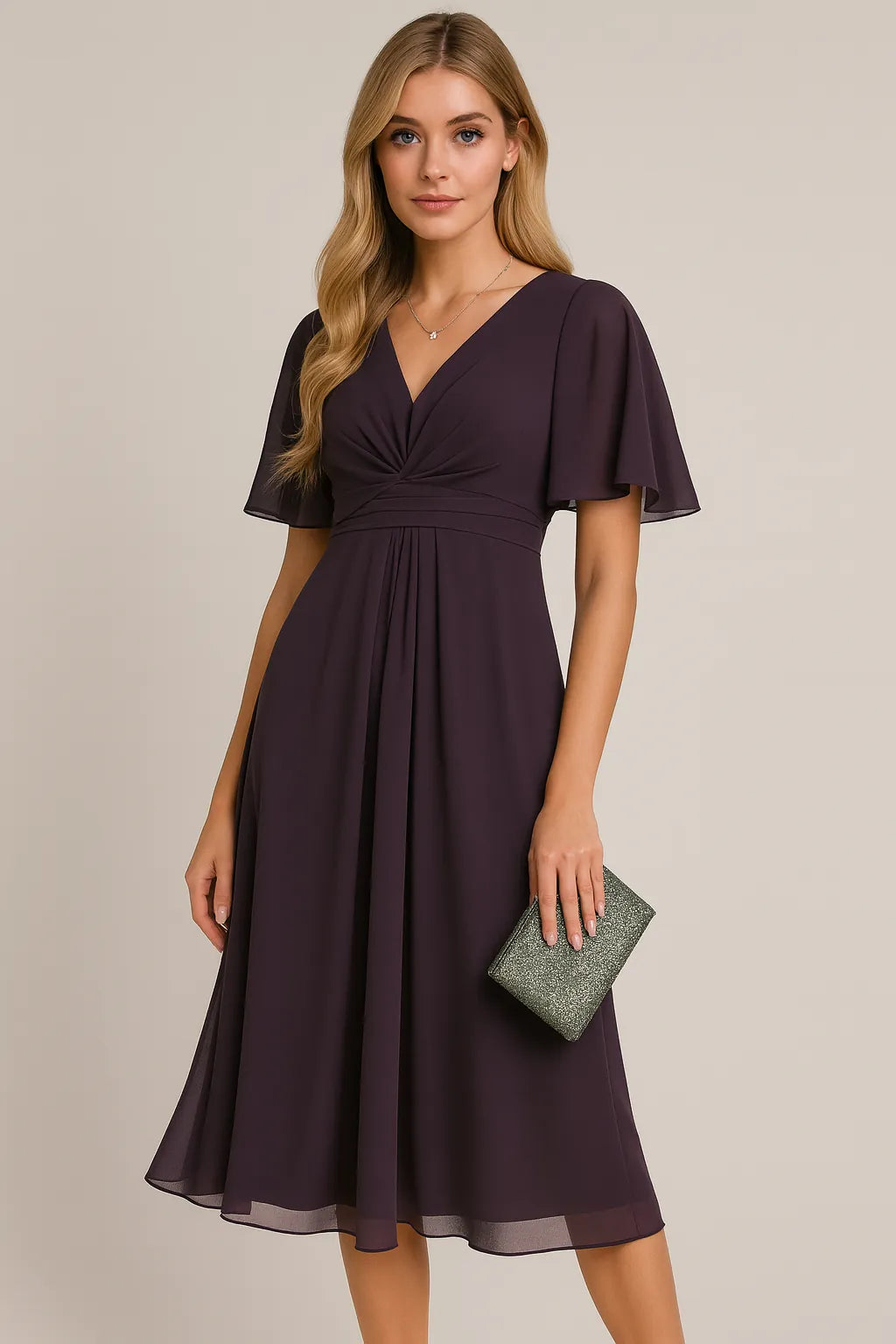 Moda Düz Renk ve V Yaka Bel Kırpma Günlük Büyük