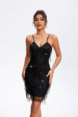 Sequin V-Neck Wrap Cami Dress-5