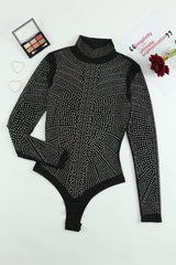 Rhinestone Mock Neck Long Sleeve Bodysuit-4