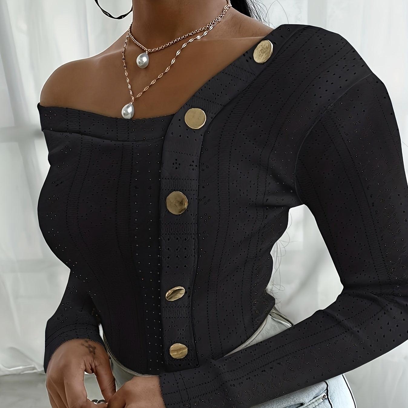 Ladies' Off-Shoulder Long Sleeve Top – Stylish, Warm & Figure-Flattering