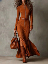 Sleek Denim Zipper Dress