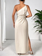 Honey Slit One Shoulder Sleeveless Maxi Dress-3