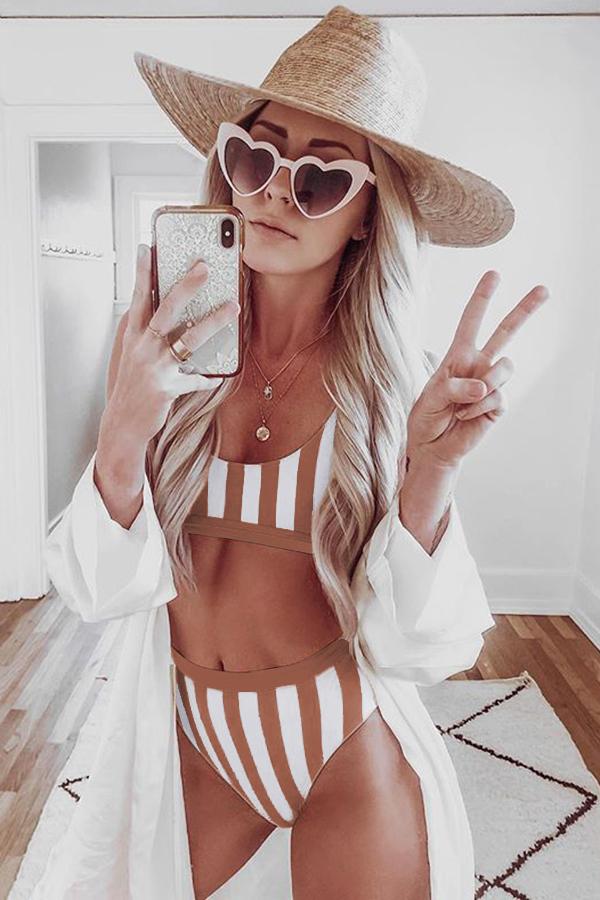 Striped Tank High Waist Bikini-12