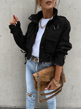 Women's New Motorcycle Jacket Coat Crop Top