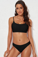 Scoop Neck Sleeveless Swim Set-Black-1