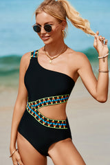 Cutout Single Shoulder One-Piece Swimwear-3