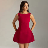 Sexy Slim-fitting Backless Dress Summer Sleeveless Short Dresses-Red-12