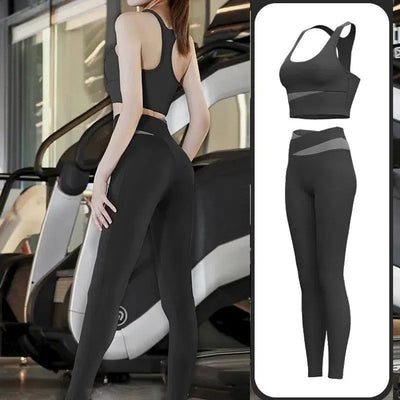 High Waist Yoga Set Lady Gym Suit Sport Set Shockproof Sport-Black-2