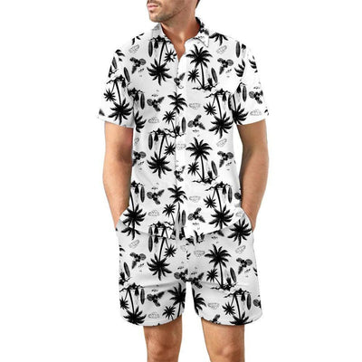 2Pcs Printed Beach Shirt Summer Suit Loose Lapel Button Top DCS07DXCS7 / 3XL-DCS07DXCS7-4